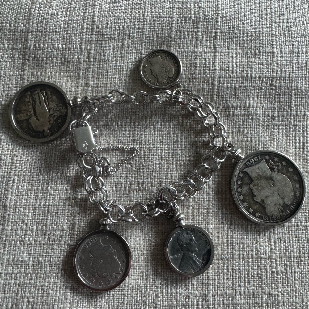 Vintage sterling silver coin charm bracelet